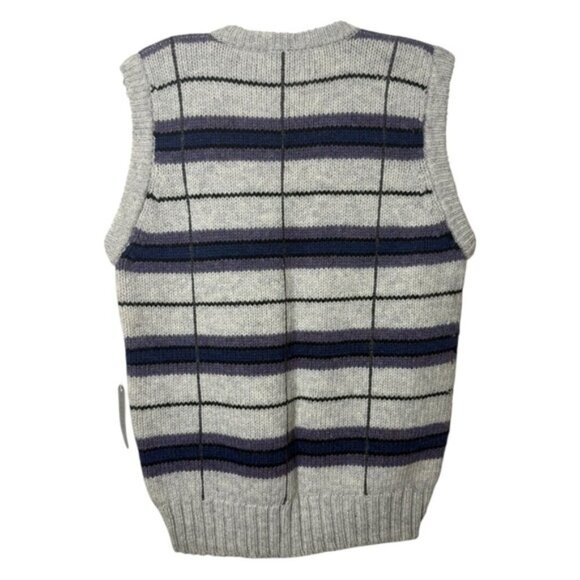 Vintage Wool Striped Sweater Vest Size Small Grey Blue Purple 80s Deadstock NWT - Picture 2 of 5